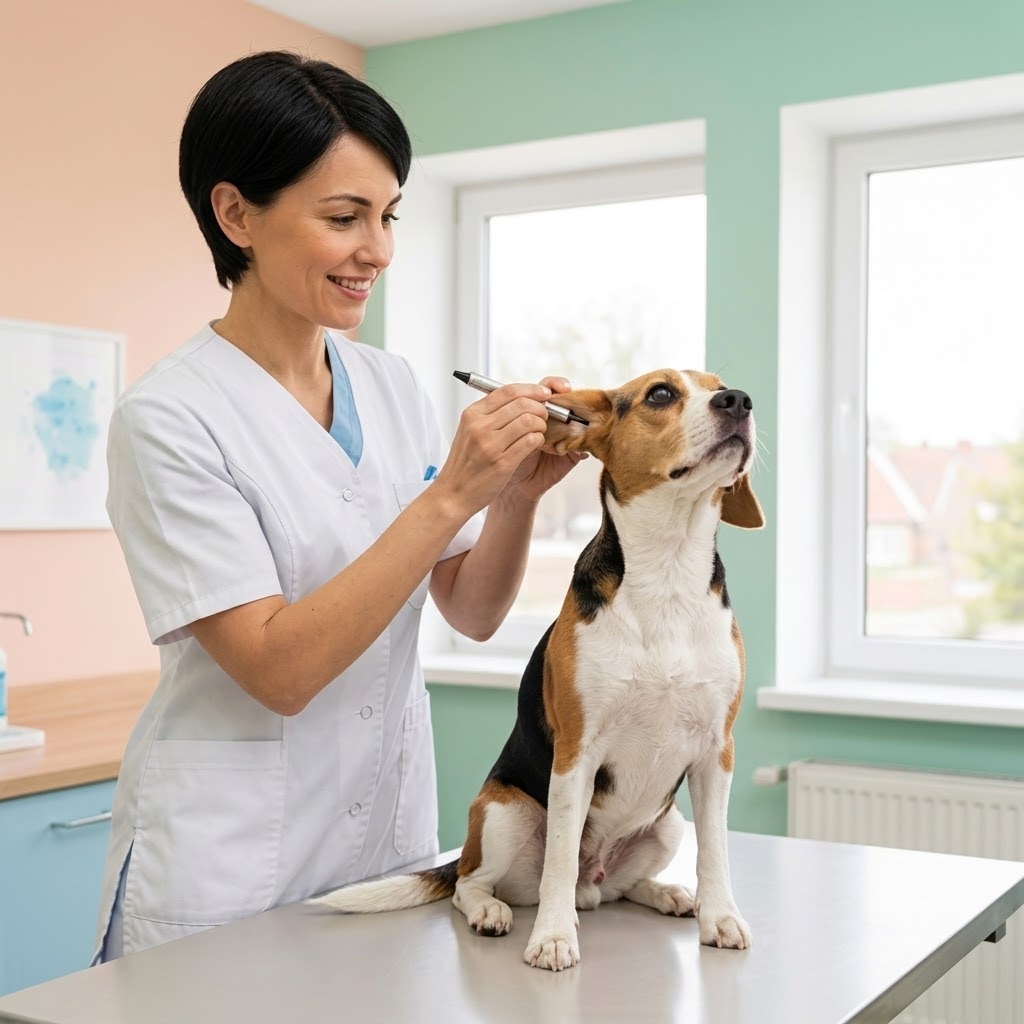 Perro siendo revisado en el veterinario