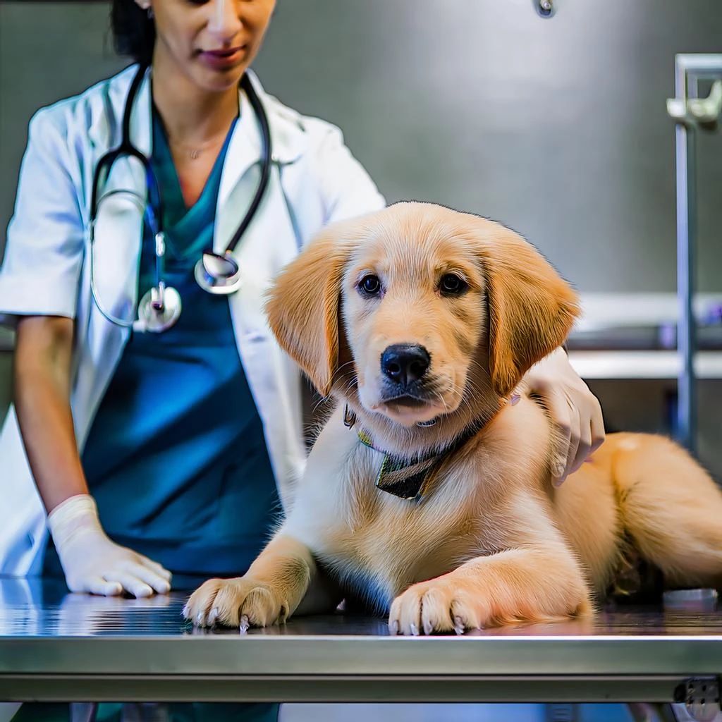 Perro Labrador joven en el veterinario