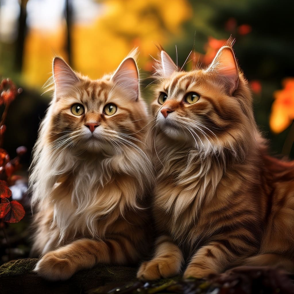 Dos gatos naranjas Gato jugando con una varita con plumas