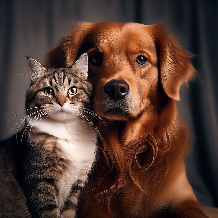 Un perro y un gato sentados