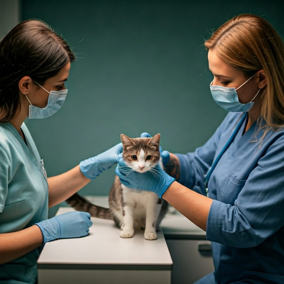 Veterinarias con gato Gato gris escondido en una cobija